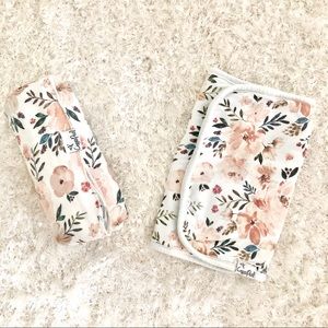 Copper Pearl swaddle blanket and burp cloth set